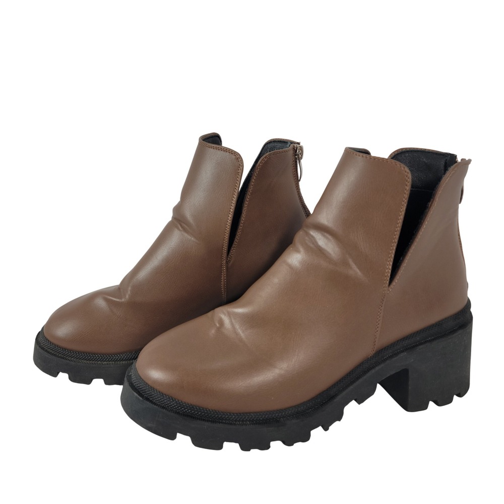 Qupid Ankle Boots Women 7 Brown Platform Lug Sole Chunky Heel Y2K Fairy Grunge